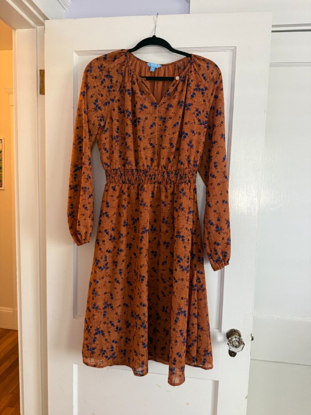 Draper James RSVP Brown Floral Smocked Waist Midi Dress - Size M